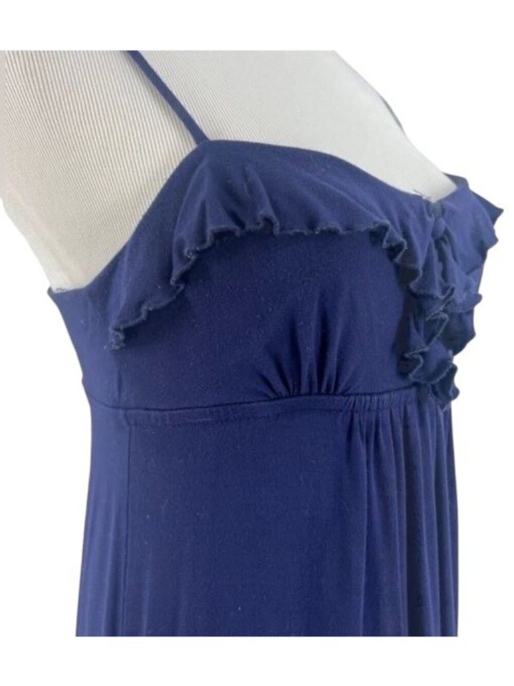 VTG Navy Blue Ruffle Hem Empire Waist Maxi Dress | Dark Coquette Romantic Grunge - Picture 14 of 16